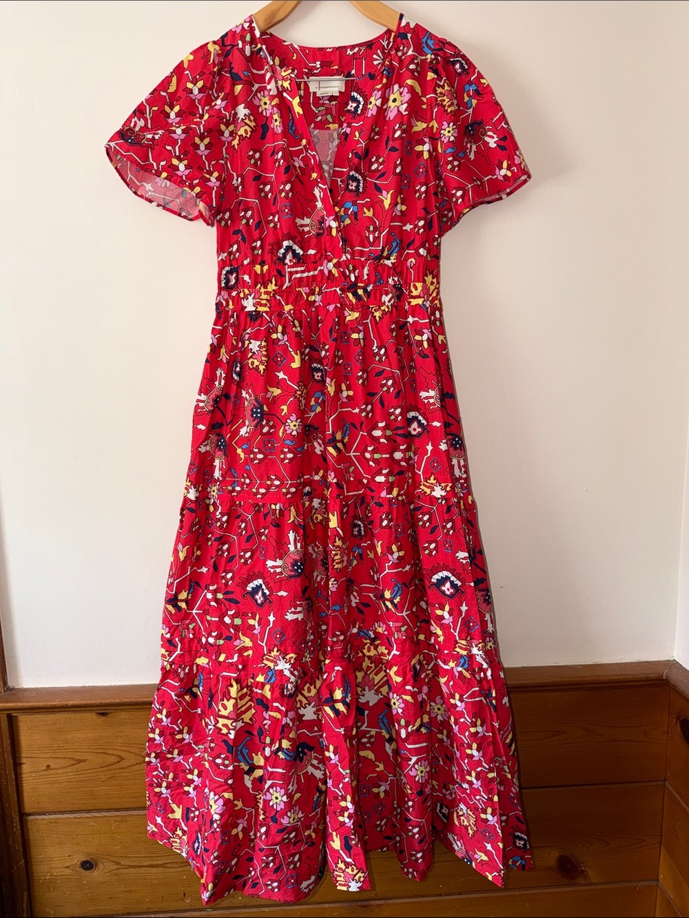 Anthropologie Somerset Maxi in Red Geo Floral Print Cotton Dress Size L - Picture 2 of 6